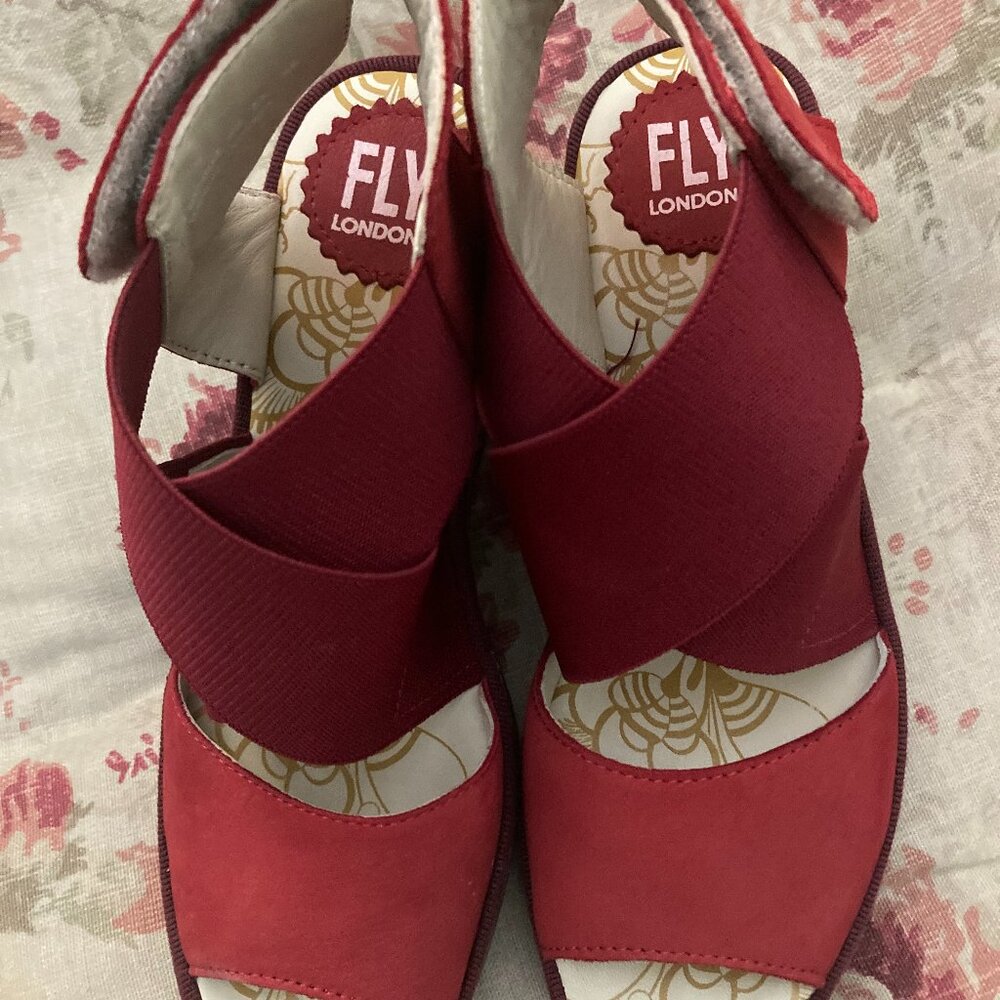 Fly London Yuba platform wedge sandals red